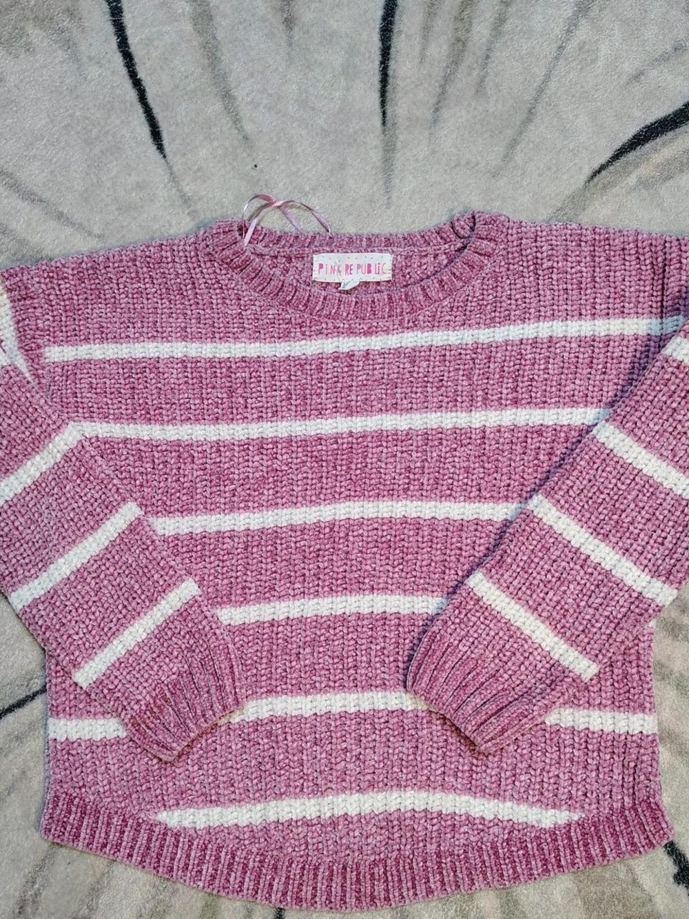 Pink Republic Pink and White Striped Crewneck Sweater